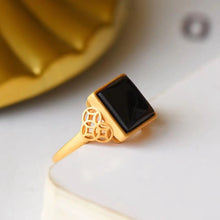 Load image into Gallery viewer, Natural Hetian Dark Jade Square S925 Sterling Silver Female Ring New Retro Noble Mysterious Temperament Elegant Fashion All-Matc
