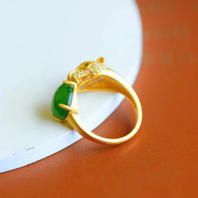 Load image into Gallery viewer, Ancient Style Domineering Leopard Head Ring Novel Unique Fashion Elegant S925 Sterling Silver Inlaid Hetian Jade Green Jade Ring
