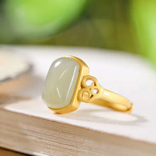 Load image into Gallery viewer, Natural Hetian Jade Gray Jade Ring Sterling Silver S925 Court Retro Personalized Index Finger Ring Square Elegant Adjustable Wom
