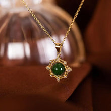 Load image into Gallery viewer, Original Design S925 Silver Gold Hetian Jade Green Jade Personality SUNFLOWER Elegant High-End Ladies Pendant Necklace Set
