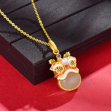 Load image into Gallery viewer, National Fashion New S925 Silver Inlay Natural Hotian Jade Pendant Lion Dance Design Necklace for Women
