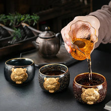 Load image into Gallery viewer, 24K Gold Royal Tiger&#39;s Eye Glaze Jianzhan Teacup with Gold Embossed Individual Cup Master&#39;s Cup Tiger Year Zodiac Large SinglCup
