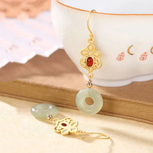 Load image into Gallery viewer, Natural Hetian Gray Jade Eardrops Women&#39;s Peace Buckle Long and Simple Earrings Niche Ornament
