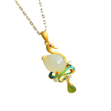 Load image into Gallery viewer, Natural Hetian Jade White Jade Water Drop Pendant S925 Silver Personality Linlang Swan Women&#39;s Necklace Jade Pendant
