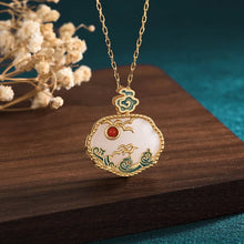 Load image into Gallery viewer, Brass Gold-Plated Synthetic Jade Safety Lock Pendant Enamel Epoxy Technology Clavicle Chain
