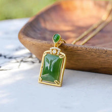 Load image into Gallery viewer, Natural Hetian Jade Green Jade Pendant Clavicle Chain S925 Sterling Silver Gold Jade Necklace Gift Ornament
