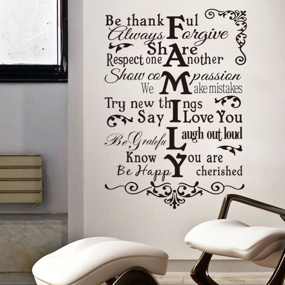 Creative Family Rules quote home declas wall stickers removable waterproofing house living room wall art FAMILY ZY8224