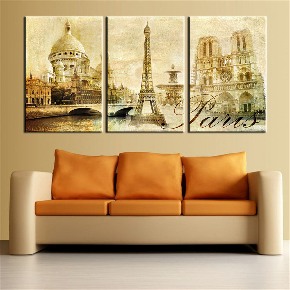 Wall Art Pictures Paris Famous Buildings Large Modern Home Wall Decor Abstract Canvas Print Canvas Painting Unframed 3 Pcs