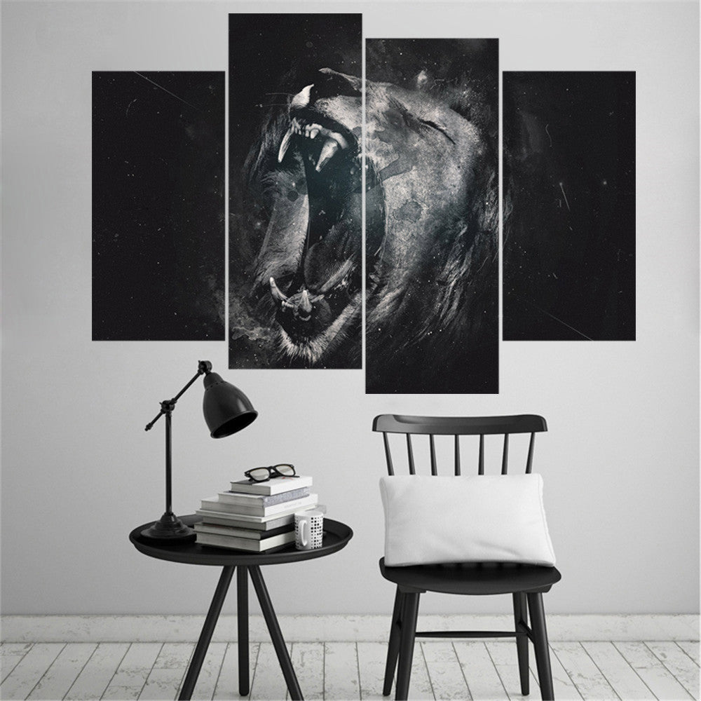 Lion Roars Oil Painting Spray Painting Wall Art Canvas Picture Animal Posters Christmas Decorations for Home No Frame 4 Pieces