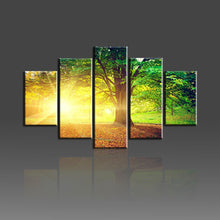 Load image into Gallery viewer, Unframed 5 Panel Sun Through The Tree Modern Print Painting On Canvas Green Landscape Cuadros Decoracion For Living Room Artwork
