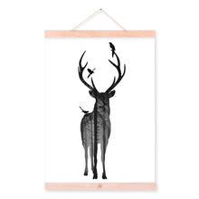 Load image into Gallery viewer, Deer Bird Black White Nordic Minimalist Animal Silhouette Wood Framed Canvas Painting Wall Art Print Picture Poster Scroll Decor
