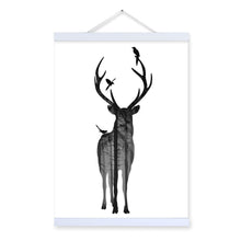 Load image into Gallery viewer, Deer Bird Black White Nordic Minimalist Animal Silhouette Wood Framed Canvas Painting Wall Art Print Picture Poster Scroll Decor
