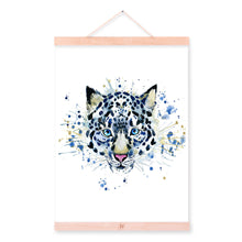 Load image into Gallery viewer, Snow Leopard Watercolor Fashion Animal Portrait Wooden Framed Canvas Painting Wall Art Print Picture Poster Kids Room Home Decor
