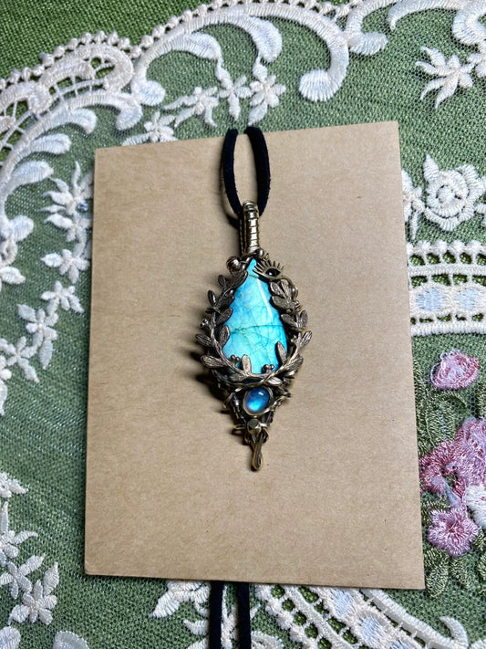 Day 52 Pure Green Labradorite pendant wire wrapped