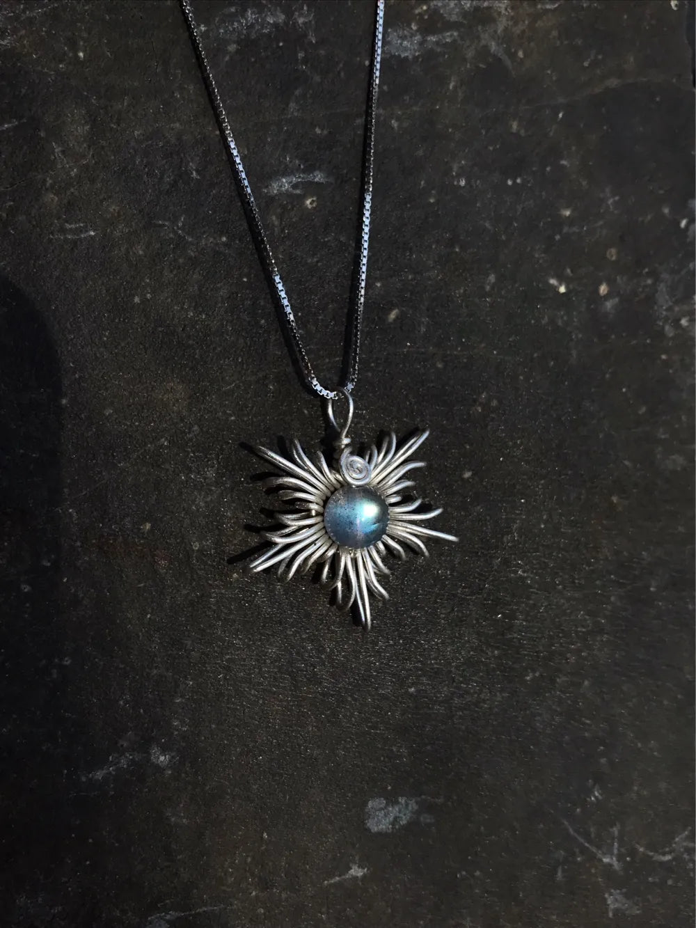 Silver wire wrapping Labradorite Sun Pendant