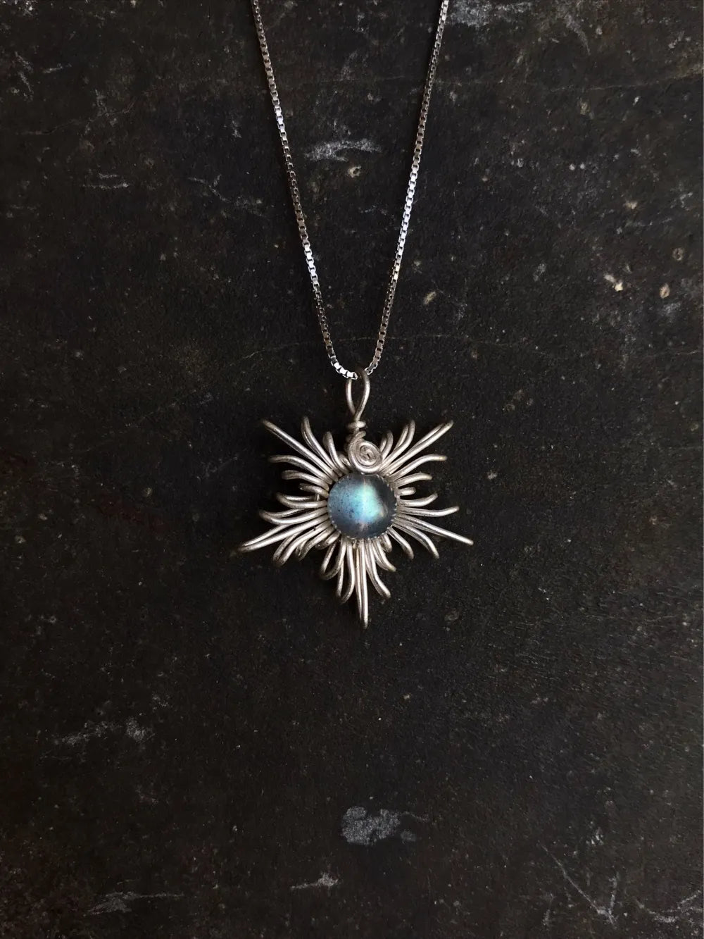Silver wire wrapping Labradorite Sun Pendant