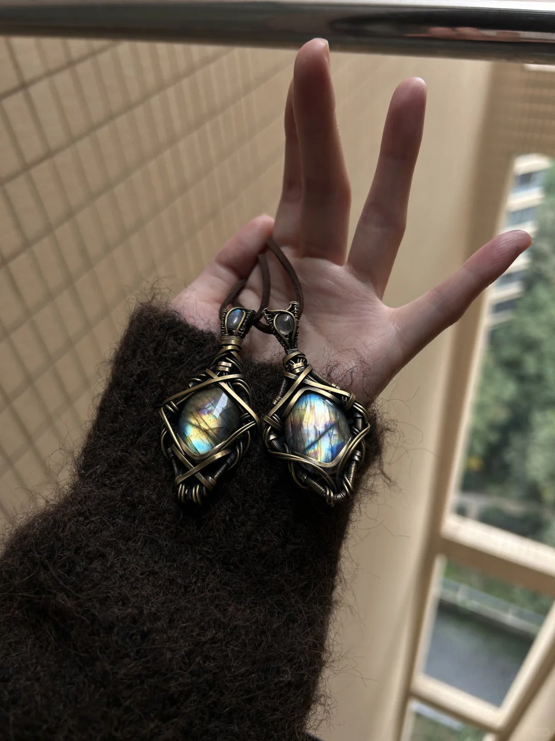 Colorful Labradorite Pendant wire woven