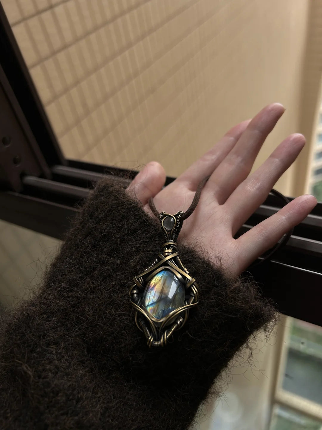 Colorful Labradorite Pendant wire woven