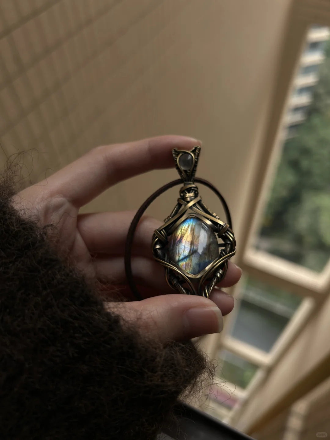 Colorful Labradorite Pendant wire woven