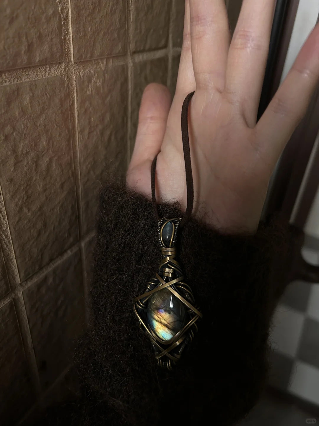 Colorful Labradorite Pendant wire woven