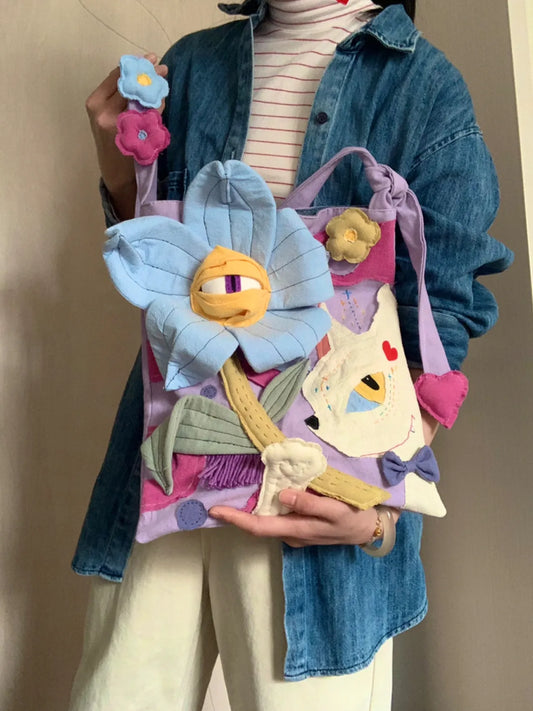 Cat and Flower Handmade Sewing Bag