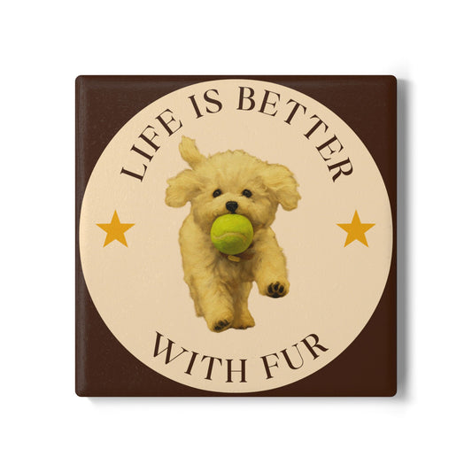 Life is Better with Fur Pet Theme Ceramic Coaster