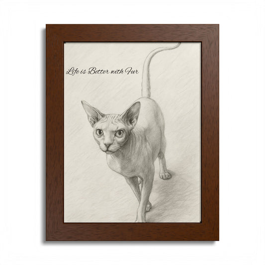 Life is Better With Fur Framed Sphynx Cat Art Poster
