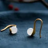 Original New S925 Sterling Silver Gilding Natural Hetian Jade Earrings Women's High-Grade Temperament Artistic Fashion Ear Rings