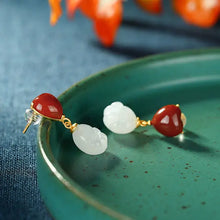 Load image into Gallery viewer, S925 Sterling Silver Natural South Red Agate Hetian Jade Love Cat Paw Jade Cute Personality Ear Stud Earring Women&#39;s
