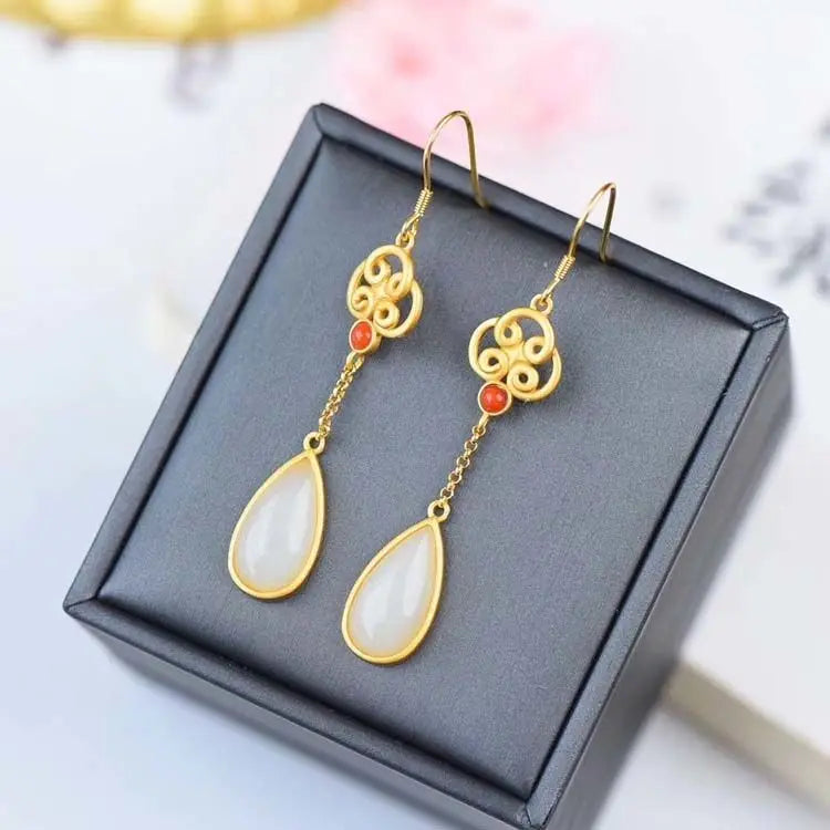2021new S925 Sterling Silver Natural Hetian Jade Earrings for Women Chinese Style Elegance Retro Han Chinese Clothing Earrings