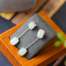 Load image into Gallery viewer, Natural Hetian Jade White Jade Square Ear Stud Earrings S925 Sterling Silver Temperamental Egg Noodles Chinese Style Traditional
