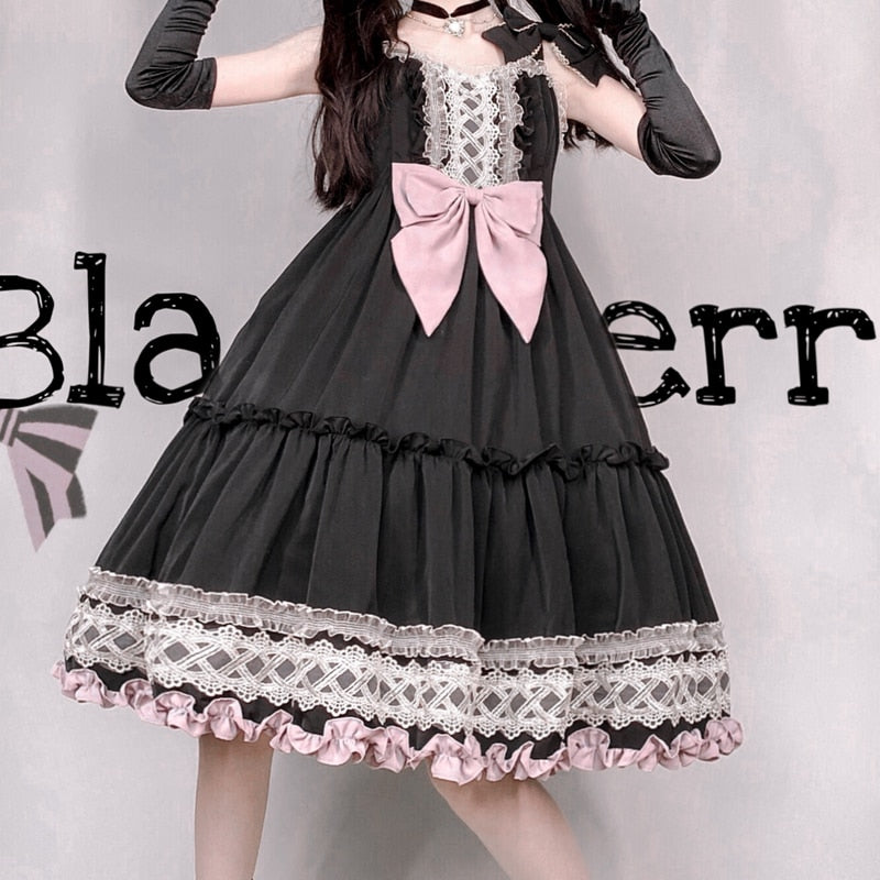 Dark Gothic Lolita Dress Girls Vintage BlackBerry Cake Lace Ruffles Cool Jsk Dress Women Sweet Sleeveless Punk Party Sling Dress
