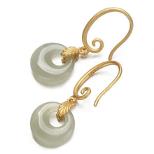 Load image into Gallery viewer, Hetian Gray Jade Peace Buckle Eardrops Gold Inlaid with Jade S925 Silver Earrings Jade Trendy Elegant High-Grade Ear Hook
