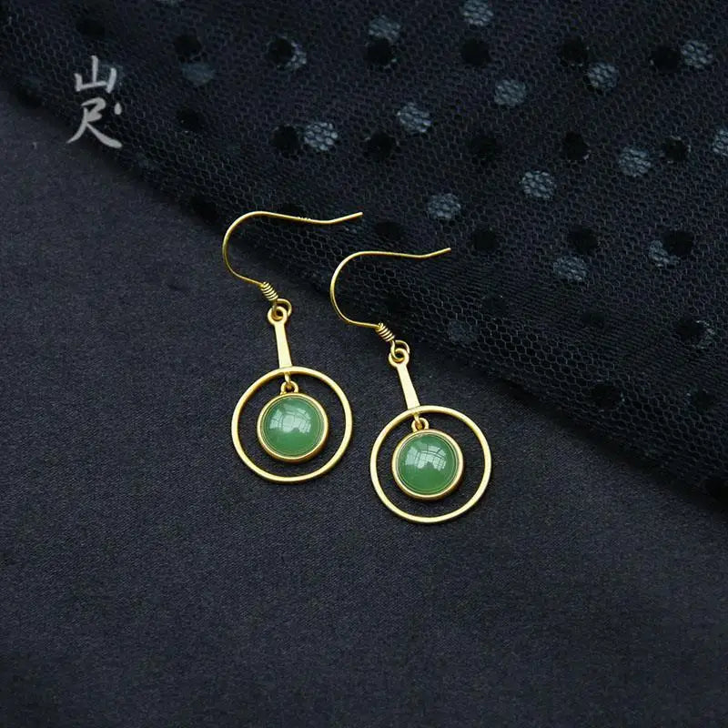 Wanling Natural Hetian Jade Chinese Style Earrings S925 Sterling Silver Jade Eardrops Classical Elegant Court Style Earrings