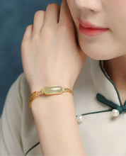 Load image into Gallery viewer, Hetian Gray Jade Gufa Ruyi Girlfriends&#39; Bracelet Safety-Blessing Card 925 Sterling Silver Gold Inlaid with Jade Stone Bracelet
