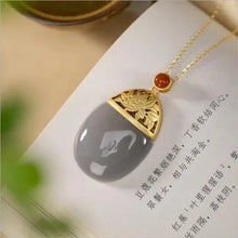 Load image into Gallery viewer, Red Smoke Green Smoke Mauve Jade Oval Pendant Sterling Silver Gold-Plated Lotus Hetian Jade Necklace with Pendant Palace Style P

