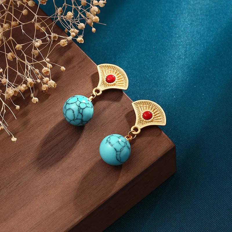 Han Chinese Clothing Matching Earrings Vintage Court Style Design Gold Plated Inlaid Green Pine Fairy Earrings Earrings