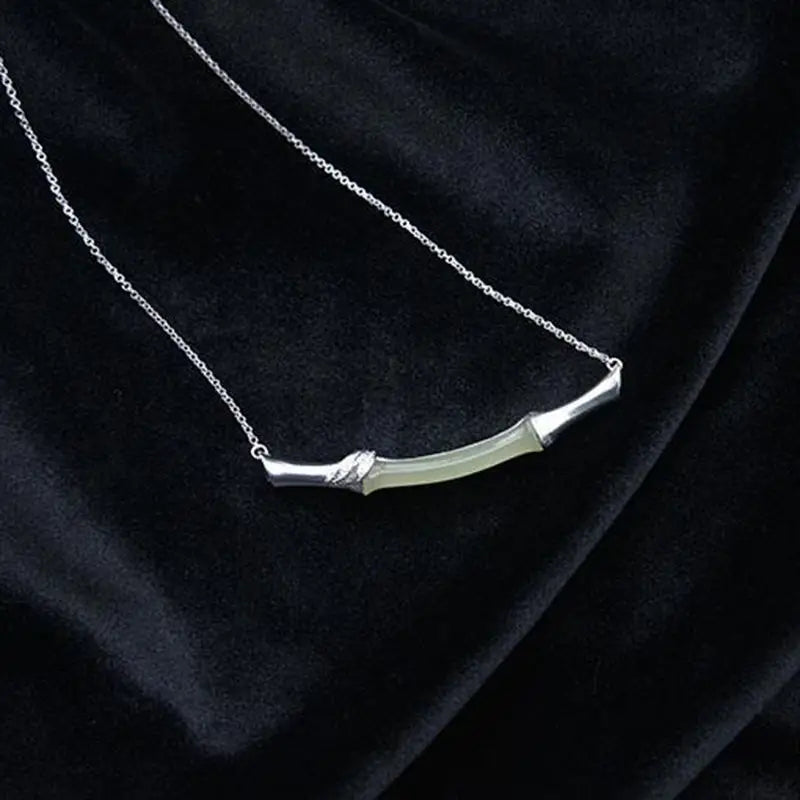 Natural Hetian Jade Bamboo S925 Sterling Silver Pendant Jade Simple Elegance Retro Gilding Craft Silver Necklace