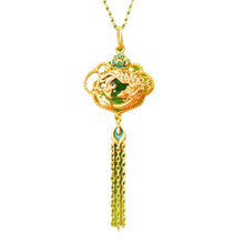 Load image into Gallery viewer, Hetian Jade Green Jade round Egg Noodle Pendant S925 Silver Plated Personality Antique Phoenix Tassel Lock of Good Wishes Tassel
