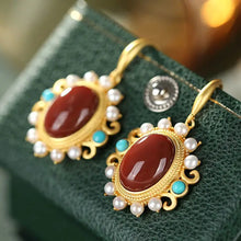 Load image into Gallery viewer, Natural Hetian Jade Southern Red Agate Pearl S925 Sterling Silver Original Earrings Eardrop Earring Elegant and Ethnic Style Wom
