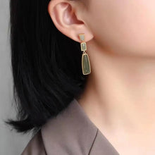 Load image into Gallery viewer, High-Grade Earrings Simple Niche Elegant Golden Earrings Women&#39;s Elegant Long Geometric Sterling Silver Hetian Gray Jade Earring
