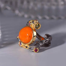 Load image into Gallery viewer, S925 Sterling Silver Inlaid Evil Pattern Antique Wax Ring Orange Red Old Beeswax Fashion Retro Women&#39;s Jewelry
