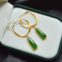 Load image into Gallery viewer, Original Natural Hetian Jade Green Jade Chinese Style Earrings S925 Sterling Silver Jade Eardrops Classical Elegant Fashion

