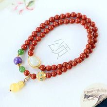 Load image into Gallery viewer, Southern Red Agate round Beads Sterling Silver Beeswax Fu Lu Gourd Duobao Fashion Temperament Double Circle Bracelet
