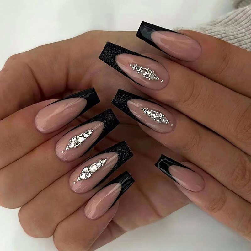 24pcs Gradient Wearing Fake Nails Long Ballet Nail With Glue Coffin Press On Acrylic False Nails Full Cover Artificial Manicure