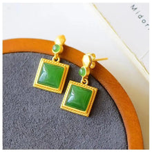 Load image into Gallery viewer, Natural Hetian Jade Small Square Brand Earrings for Women Jasper Earrings Chinese Retro Simple Graceful Sterling Silver Square
