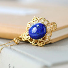 Load image into Gallery viewer, S925 Sterling Silver Gold Plated Natural Lapis Lazuli Egg Noodles Vintage Court Style Light Luxury Ruyi Women&#39;s Necklace Set

