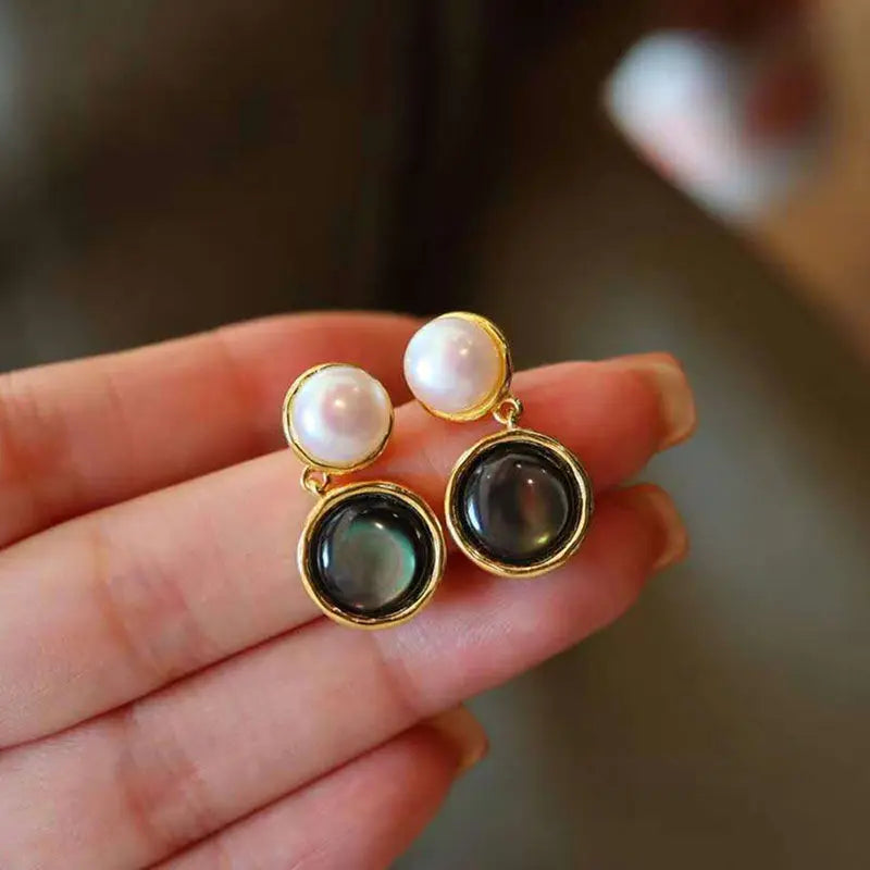 Natural Hetian Jade Pearl round S925 Sterling Silver Color Shell Freshwater Pearl Ear Studs Earrings Jewelry Anti-Allergy Women'