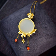 Load image into Gallery viewer, Jinlan Chinese Style Burnt Blue Vintage S925 Silver Plated Hotian Jade Pendant Sweater Chain Jade Pendant Female Elegant Necklac
