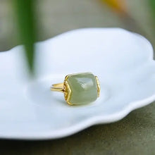 Load image into Gallery viewer, Original S925 Sterling Silver Xiangyun Hetian Jade Lady Temperament Simple Elegant Retro Open Jade Ring Rings Ring
